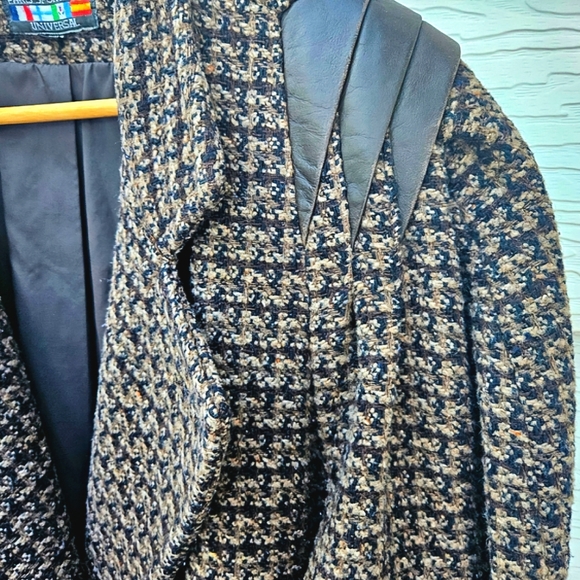 Vintage Coat 1980's Full Length Wool Leather Retro Warm Heavy Cozy Cute Comfy L - Picture 7 of 12